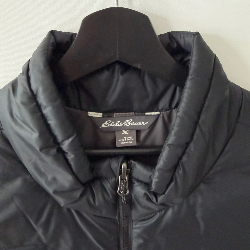 Eddie Bauer Mens Black Down Puffer Vest Tall XXL Full Zip Quilted 33588549